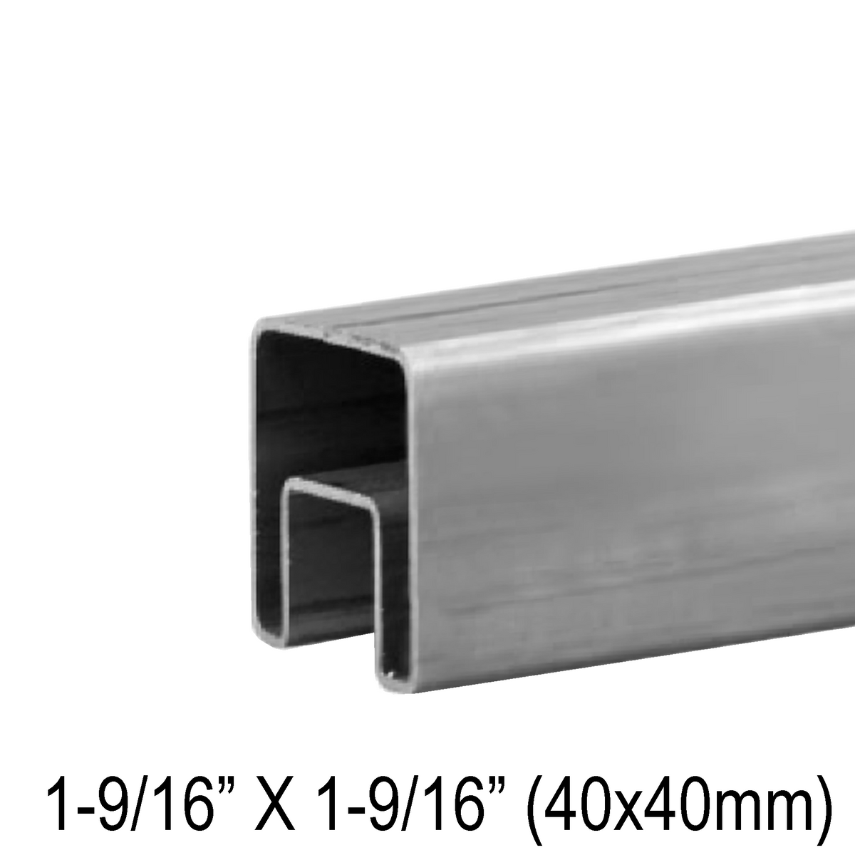 Caprail carré 40 mm pour dessus de verre, inox 316 — 19 pi — fini argent