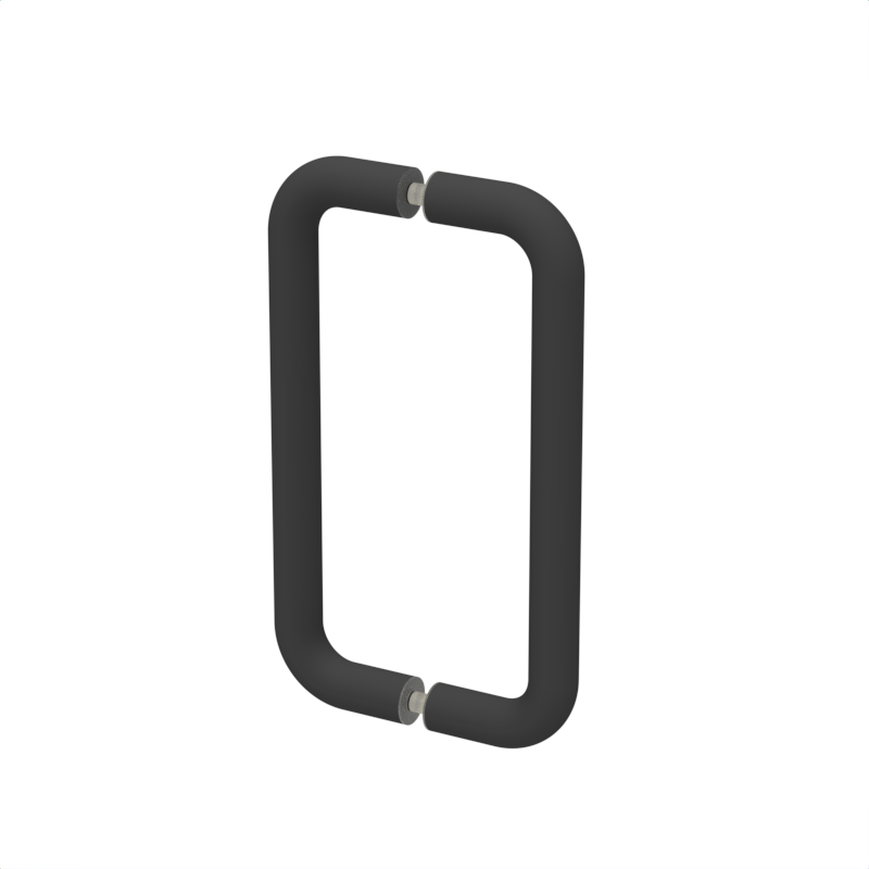 Poignée de porte de douche tubulaire épurée, 8 × 8 po — Noir mat (image d'illustration)