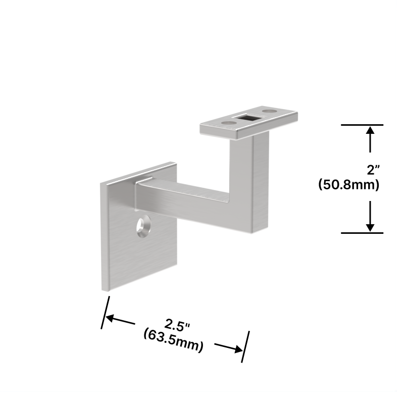 Support mural 2 × 2-1/2 po pour main courante carrée — fini argent