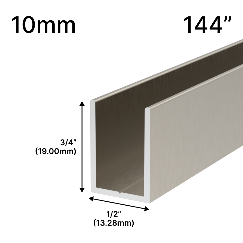 Profilé en U pour douche, verre 10 mm (144 po) — Nickel brossé (image d'illustration)