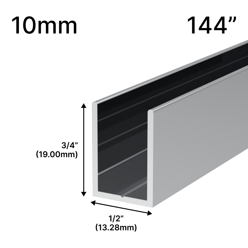Profilé en U pour douche, verre 10 mm (144 po) — Chrome (image d'illustration)