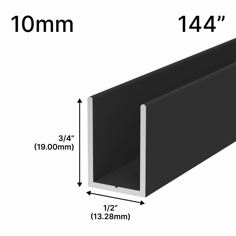 Profilé en U pour douche, verre 10 mm (144 po) — Noir mat (image d'illustration)