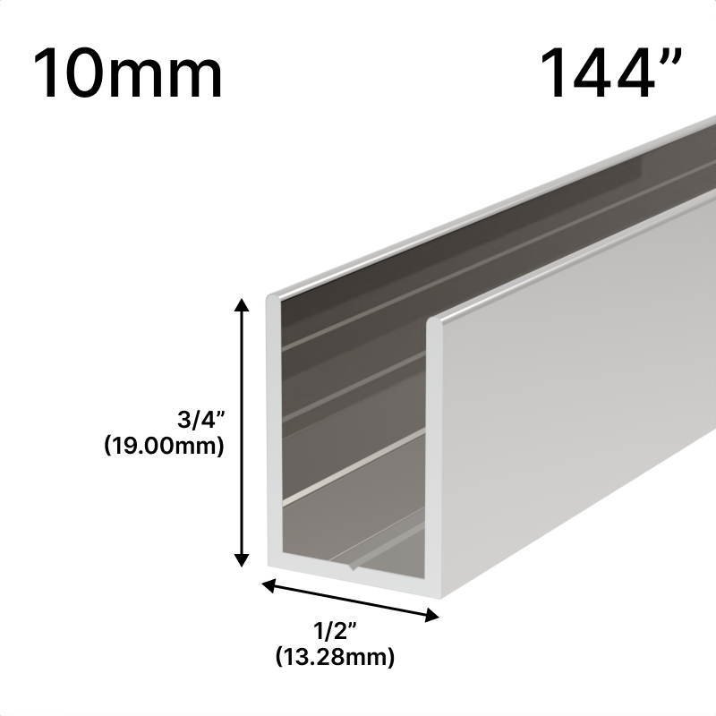 Profilé en U pour douche, verre 10 mm (144 po) — Nickel poli (image d'illustration)