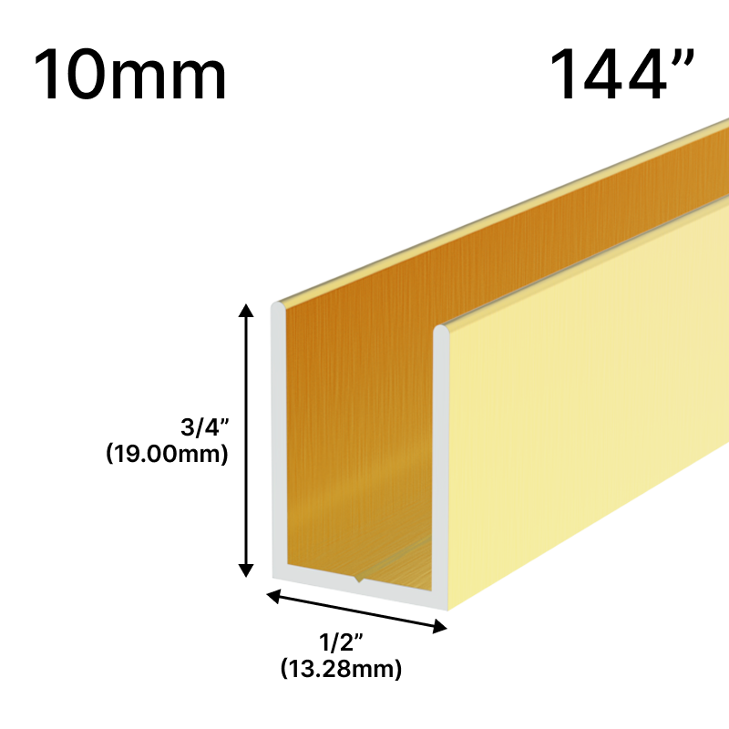Profilé en U pour douche, verre 10 mm (144 po) — Laiton satiné (image d'illustration)