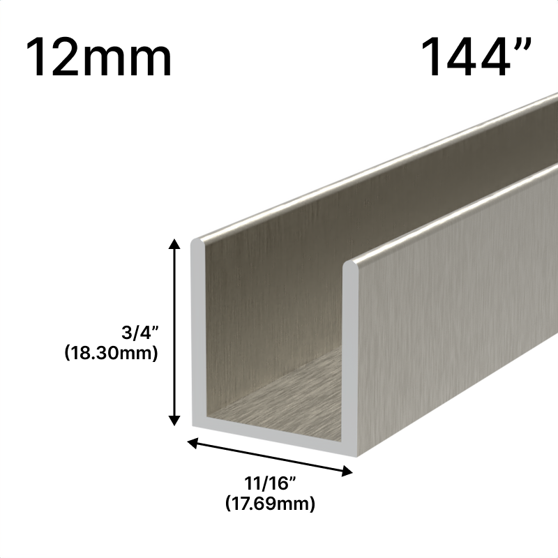 Profilé en U pour douche, verre 12 mm (144 po) — Bronze brossé (image d'illustration)