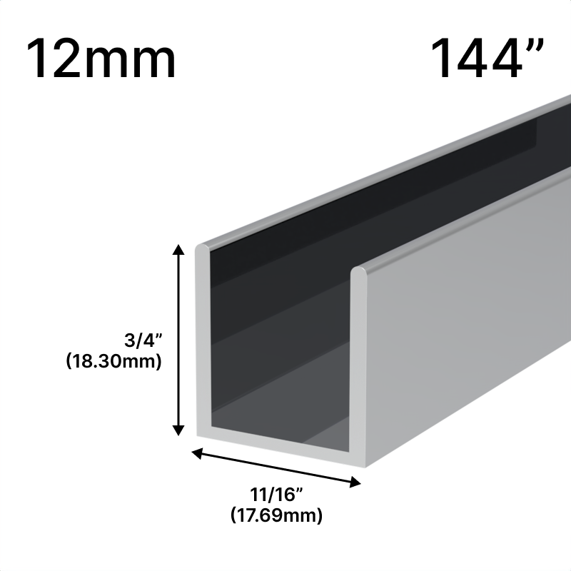 Profilé en U pour douche, verre 12 mm (144 po) — Chrome (image d'illustration)