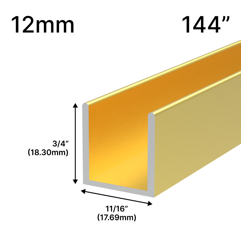 Profilé en U pour douche, verre 12 mm (144 po) — Or (image d'illustration)
