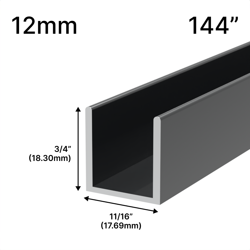 Profilé en U pour douche, verre 12 mm (144 po) — Gris anthracite (image d'illustration)