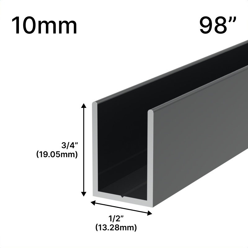 Profilé en U pour douche, verre 10 mm, 98 po — Gris anthracite