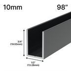 Profilé en U pour douche, verre 10 mm, 98 po — Gris anthracite