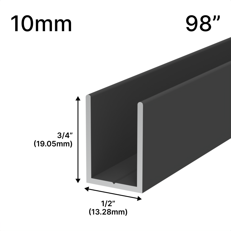 Profilé en U pour douche, verre 10 mm, 98 po — Noir mat