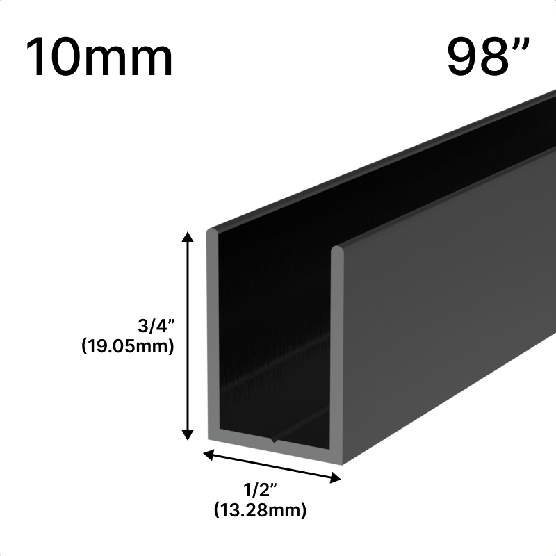 Profilé en U pour douche, verre 10 mm, 98 po — Bronze huilé