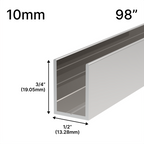 Profilé en U pour douche, verre 10 mm, 98 po — Nickel poli