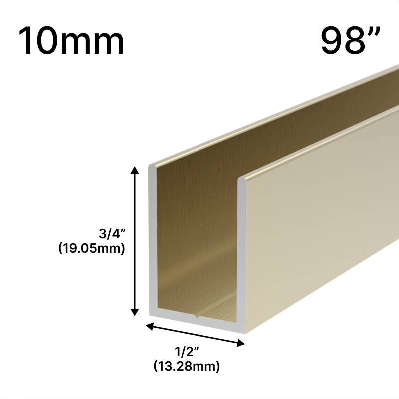 Profilé en U pour douche, verre 10 mm, 98 po — Laiton satiné