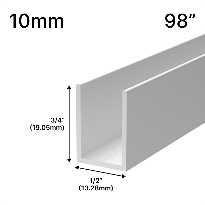 Profilé en U pour douche, verre 10 mm, 98 po — Blanc