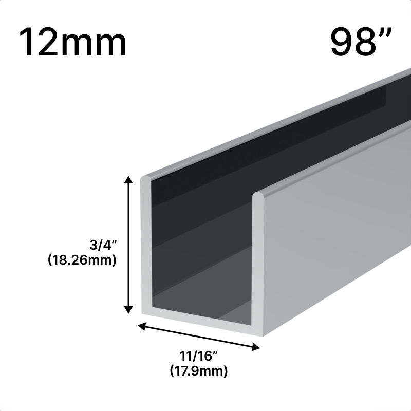 Profilé en U pour douche, verre 12 mm, 98 po — Chrome