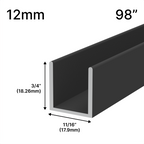 Profilé en U pour douche, verre 12 mm, 98 po — Noir mat