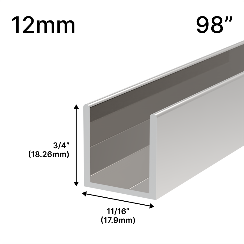 Profilé en U pour douche, verre 12 mm, 98 po — Nickel poli