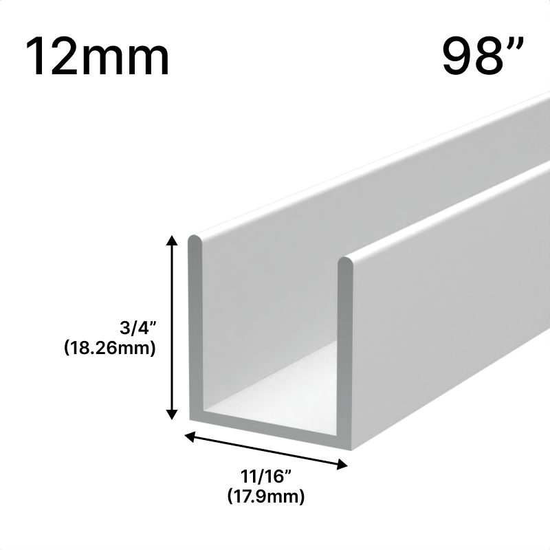 Profilé en U pour douche, verre 12 mm, 98 po — Blanc