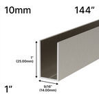 Profilé en U haut pour douche, verre 10 mm, 144 po (hauteur 1 po) — Nickel brossé
