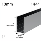 Profilé en U haut pour douche, verre 10 mm, 144 po (hauteur 1 po) — Chrome