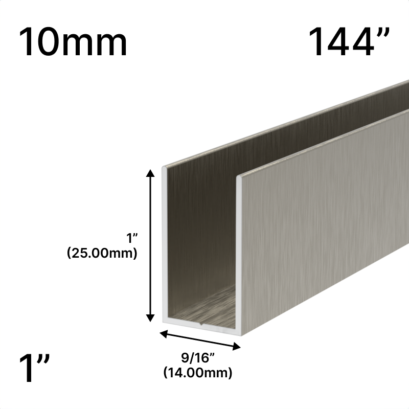 Profilé en U haut pour douche, verre 10 mm, 144 po (hauteur 1 po) — Bronze brossé