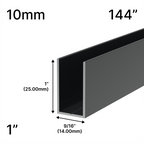 Profilé en U haut pour douche, verre 10 mm, 144 po (hauteur 1 po) — Gris anthracite