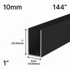 Profilé en U haut pour douche, verre 10 mm, 144 po (hauteur 1 po) — Noir mat