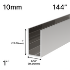 Profilé en U haut pour douche, verre 10 mm, 144 po (hauteur 1 po) — Nickel poli