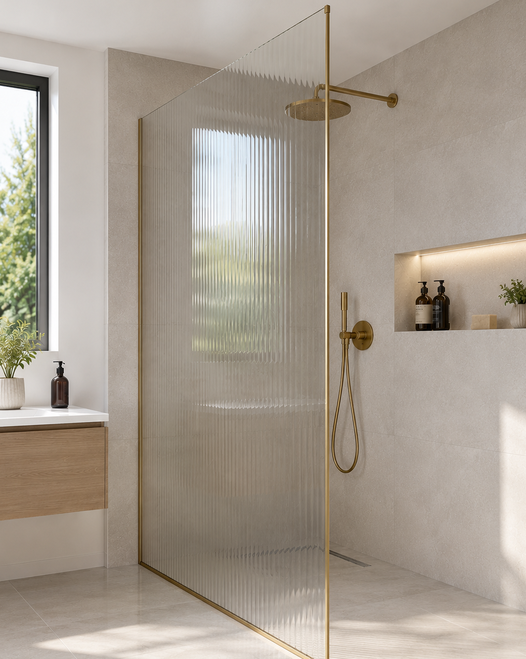 Panneau de douche fixe 10 mm cannelé, 80 po (image d'illustration)